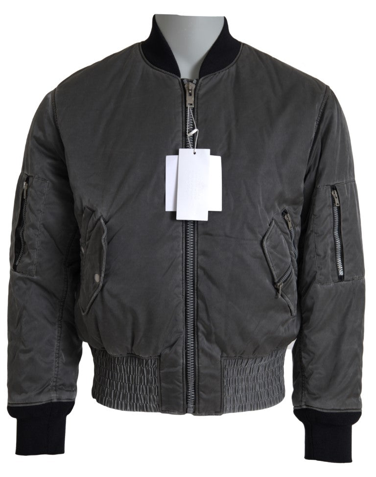 Jaqueta bomber cinza elegante MM6 Maison Margiela com fecho de zíper completo