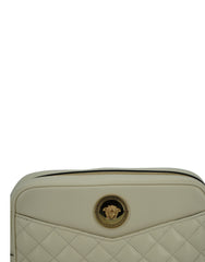 Bolsa de ombro elegante Versace em couro branco para câmera