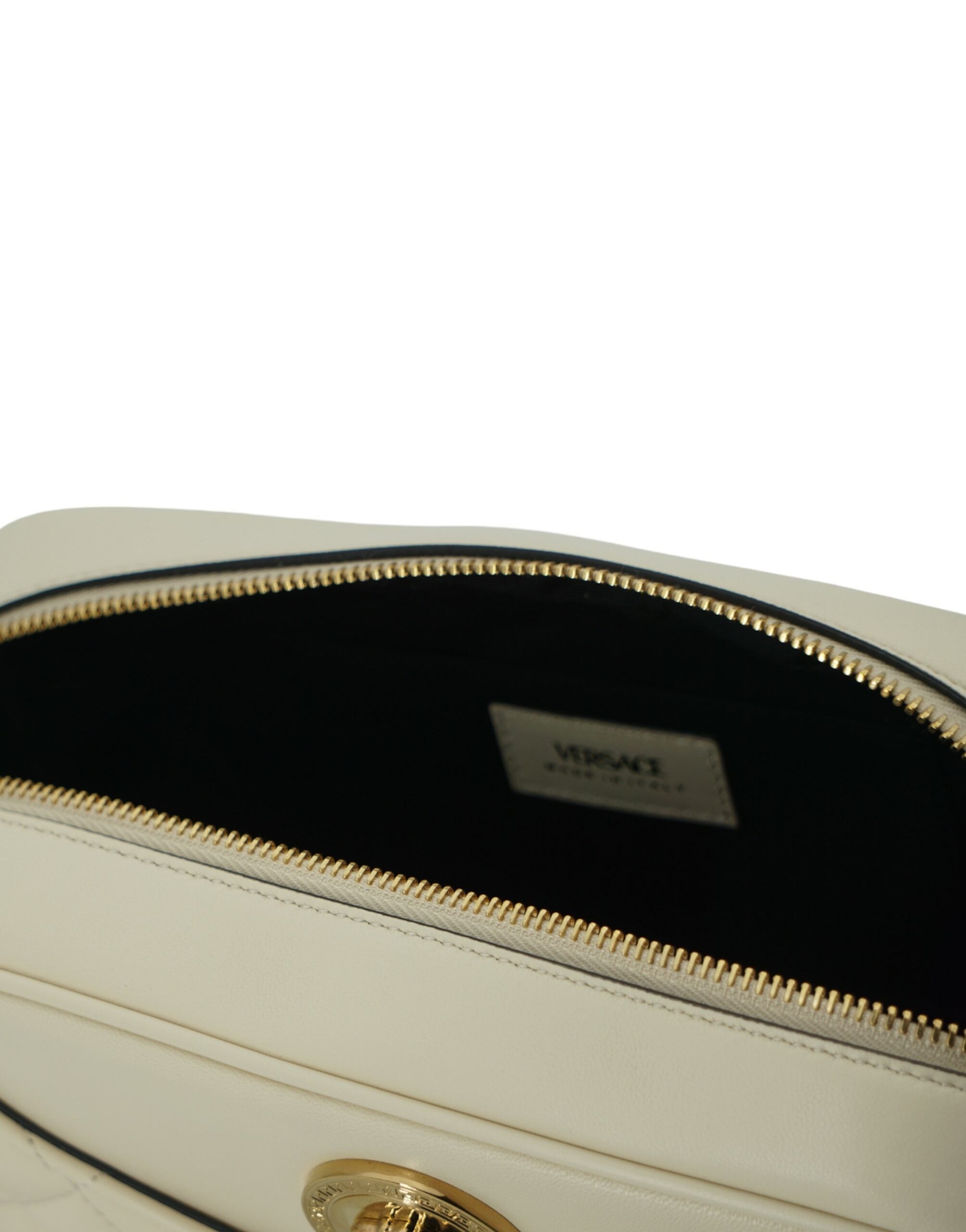 Bolsa de ombro elegante Versace em couro branco para câmera