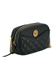 Bolsa tiracolo pequena de couro preta elegante Versace