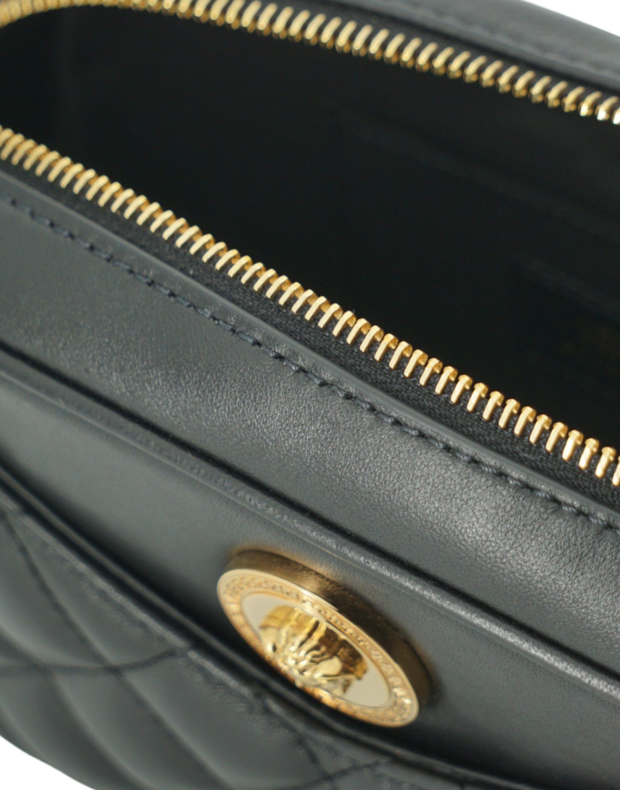 Bolsa tiracolo pequena de couro preta elegante Versace