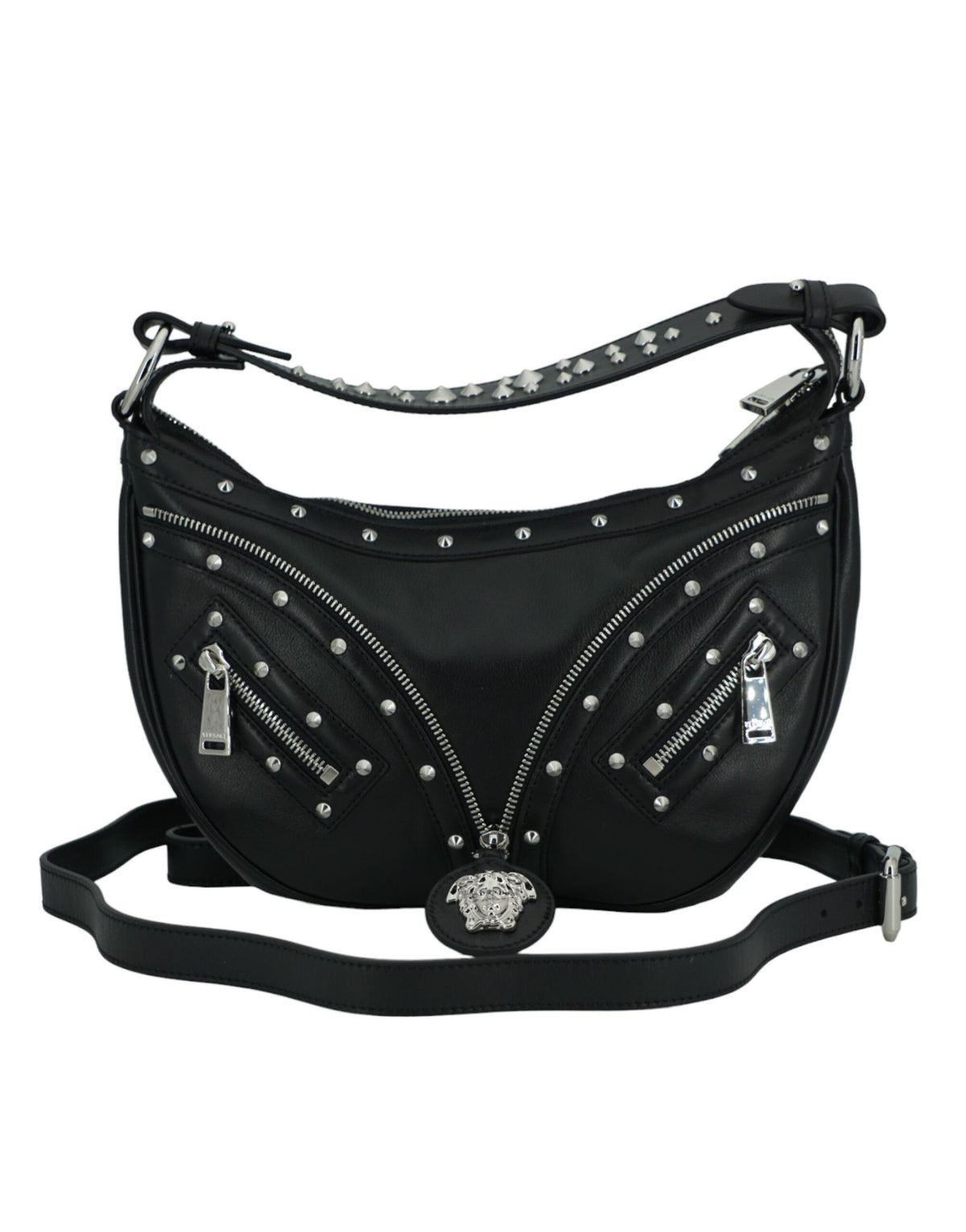 Bolsa de ombro Versace Elegante em couro preto Hobo