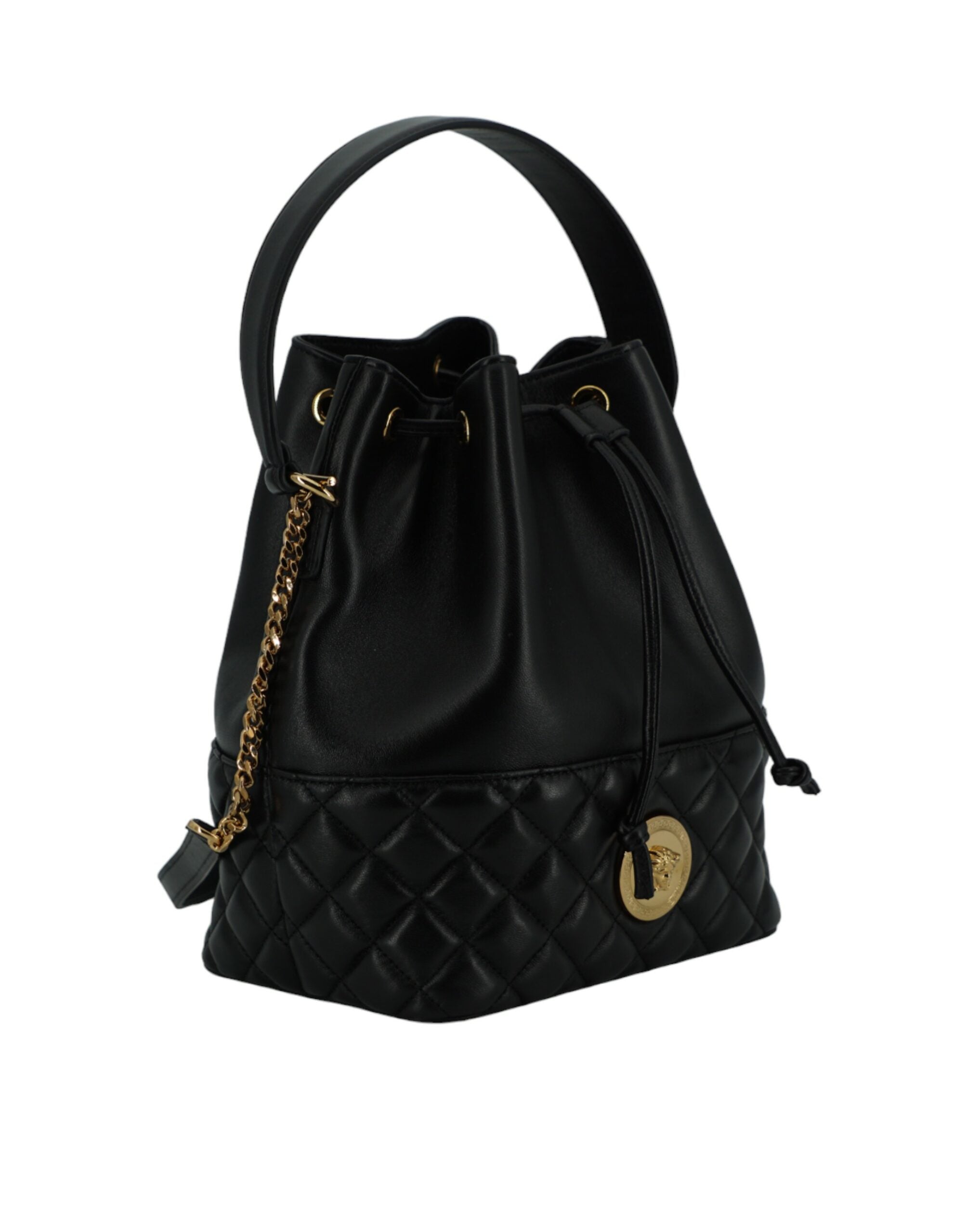 Bolsa de ombro Versace Elegant Medusa em couro preto