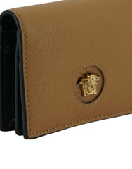 Carteira de couro compacta Versace Elegante em marrom