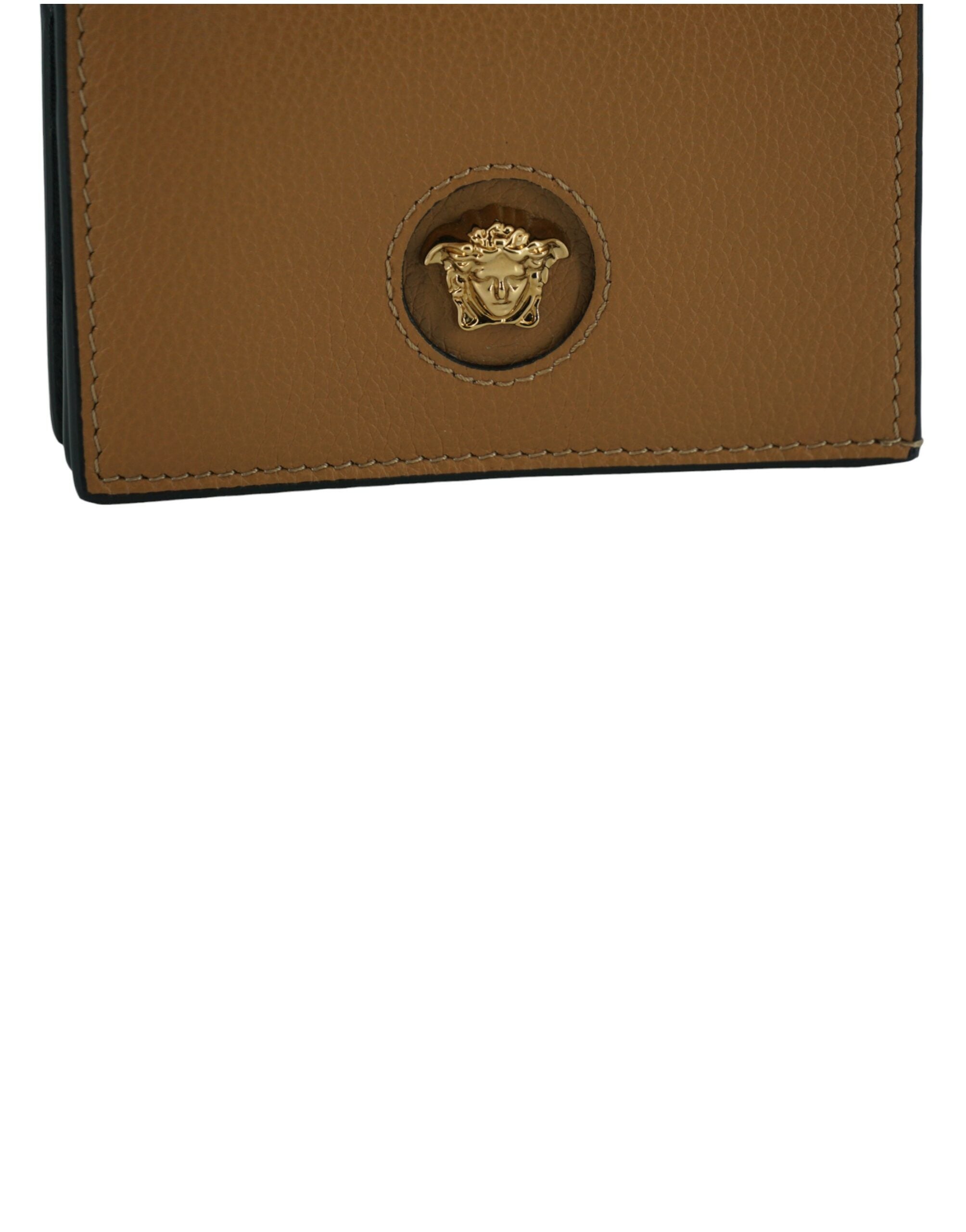 Carteira de couro compacta Versace Elegante em marrom