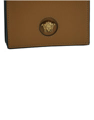 Carteira de couro compacta Versace Elegante em marrom