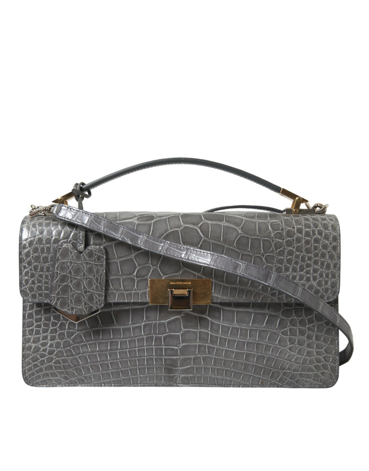 Bolsa de ombro média Balenciaga em couro de jacaré