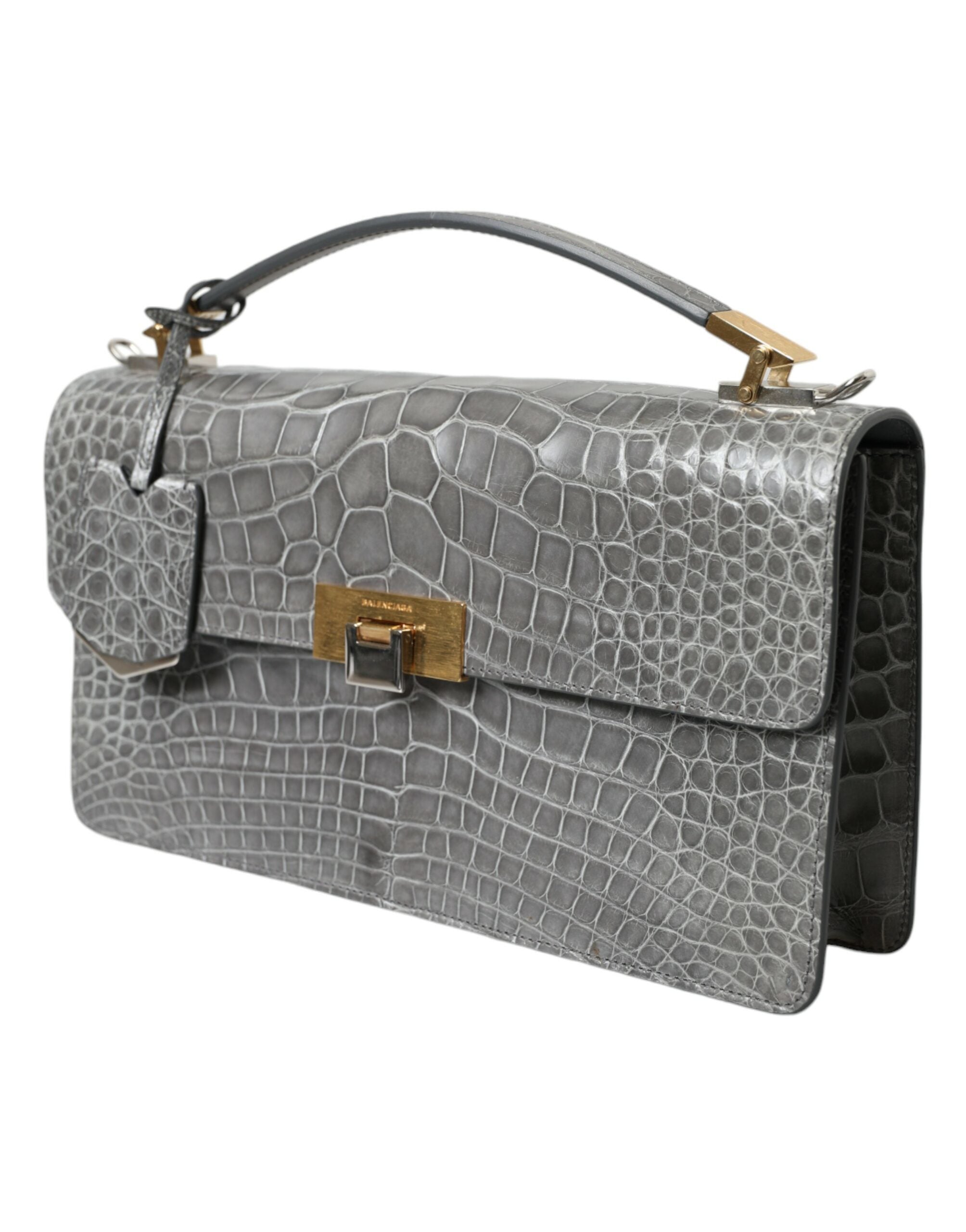 Bolsa de ombro média Balenciaga em couro de jacaré