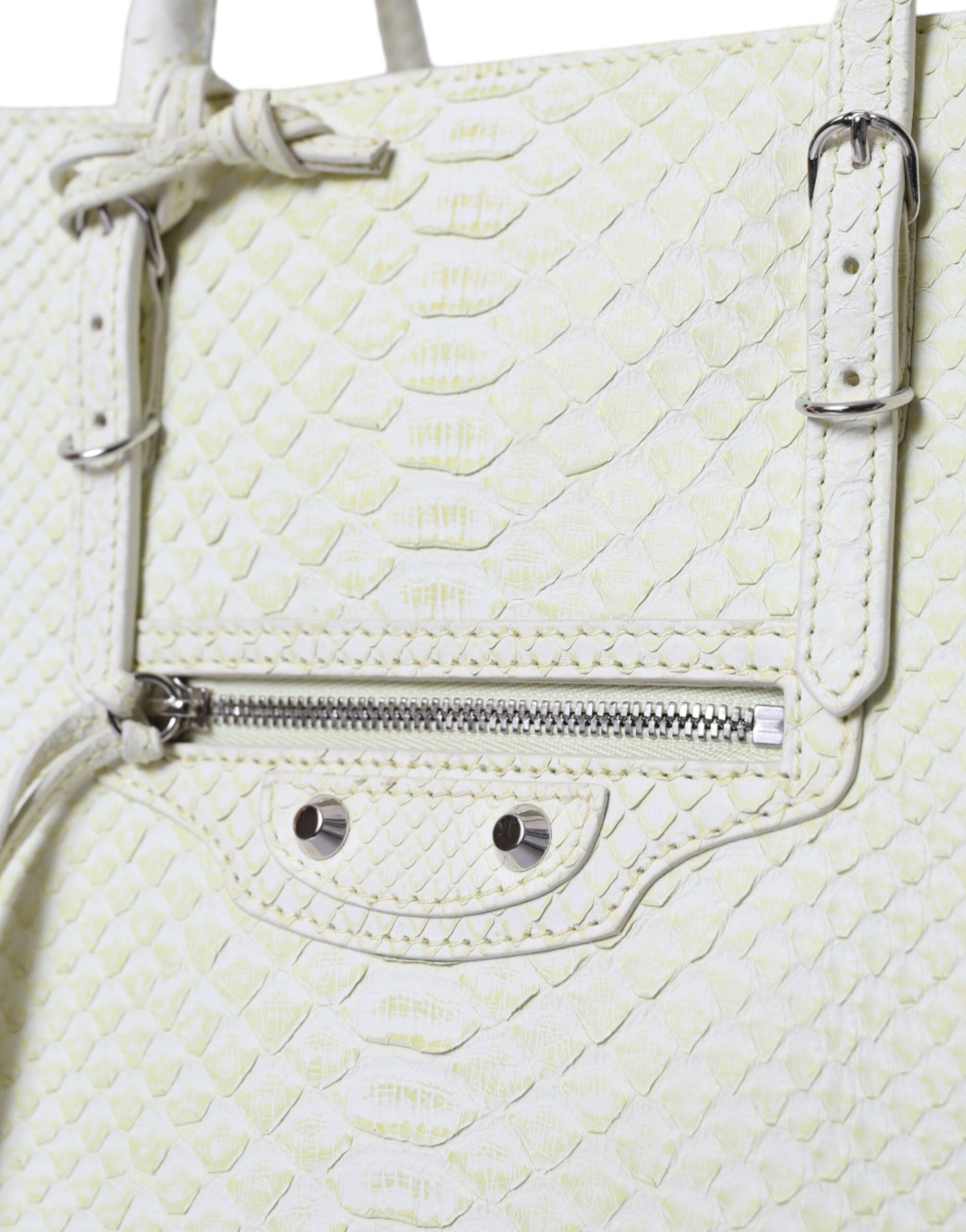 Bolsa tote Balenciaga Chic Python em couro branco e amarelo