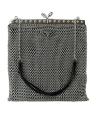 Bolsa de ombro de malha prateada elegante da Prada para noite