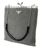 Bolsa de ombro de malha prateada elegante da Prada para noite