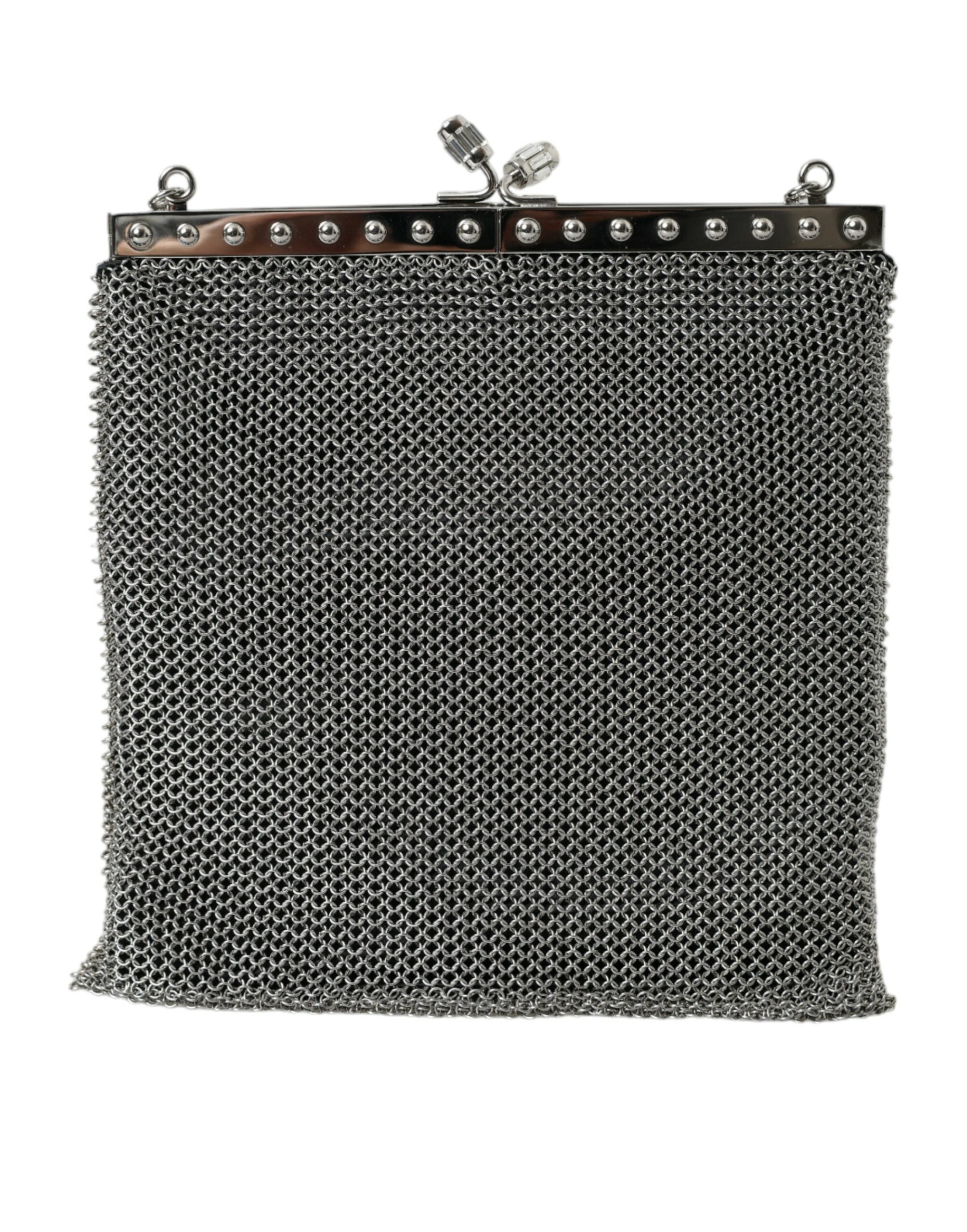 Bolsa de ombro de malha prateada elegante da Prada para noite
