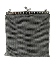 Bolsa de ombro de malha prateada elegante da Prada para noite