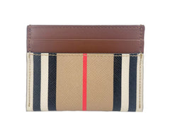 Burberry Sandon Tan Canvas Check Couro Estampado Fino Porta-Cartões Carteira