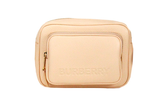 Bolsa transversal pequena Burberry em couro granulado rosa pêssego para câmera