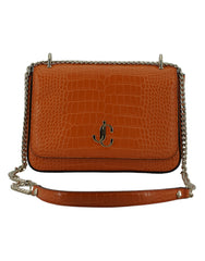 Bolsa de ombro de couro Jimmy Choo âmbar laranja