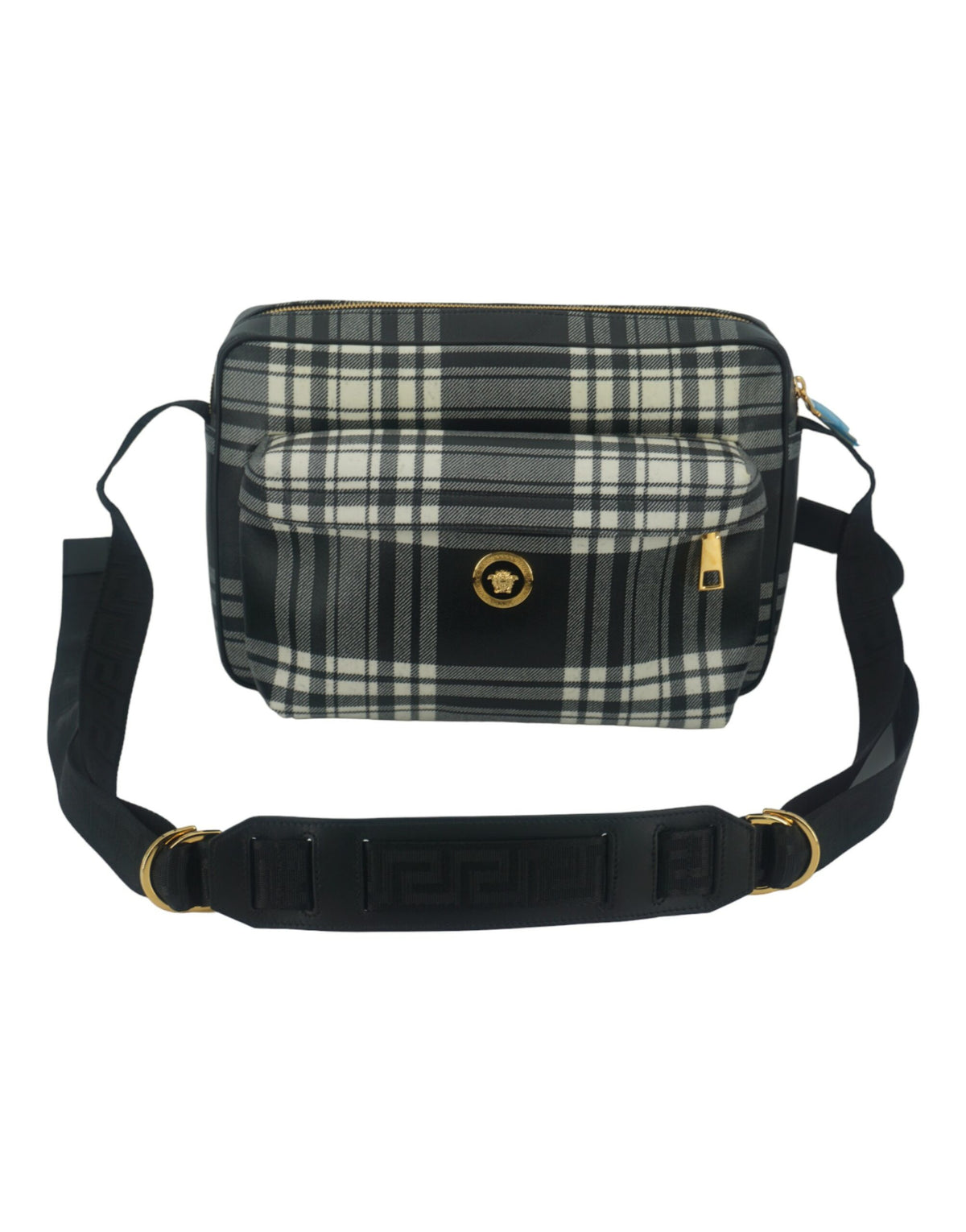 Bolsa transversal Versace Elegante em couro cinza