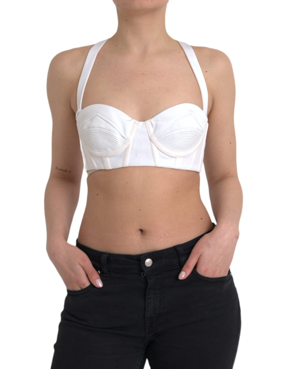 Versace Top curto sem mangas de viscose branca