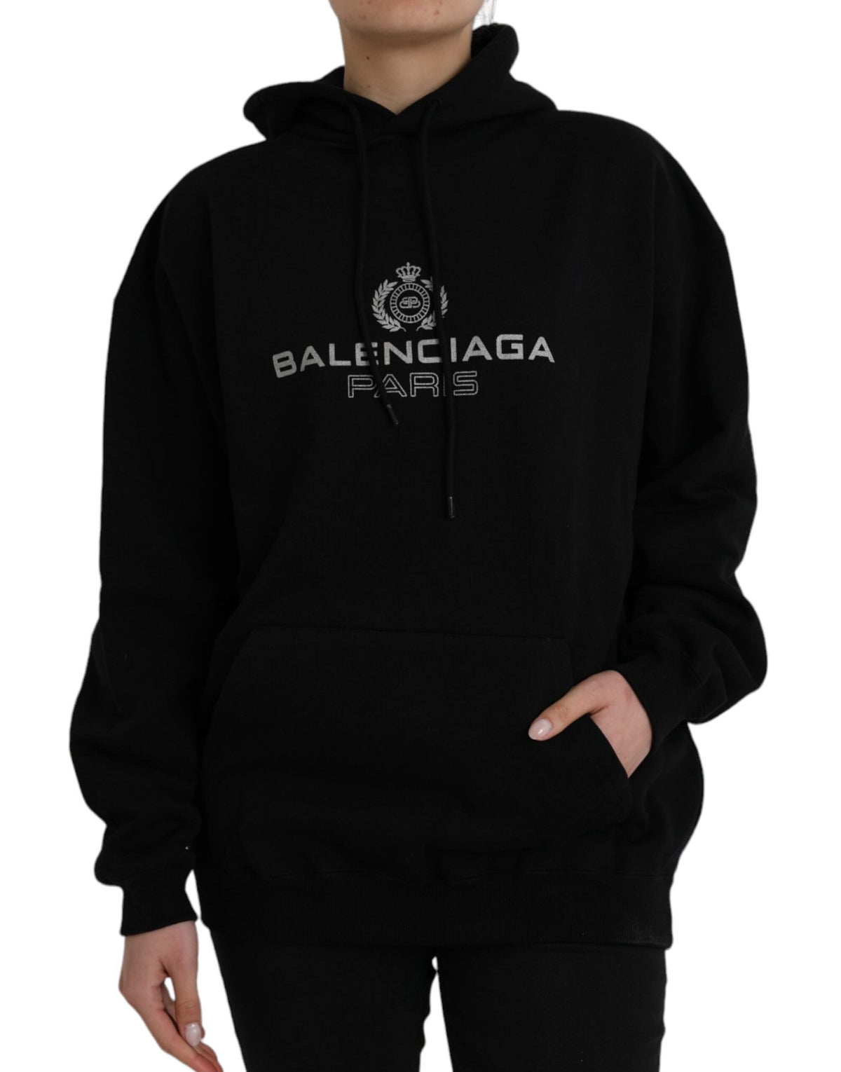 Balenciaga Suéter com capuz e logotipo de algodão preto