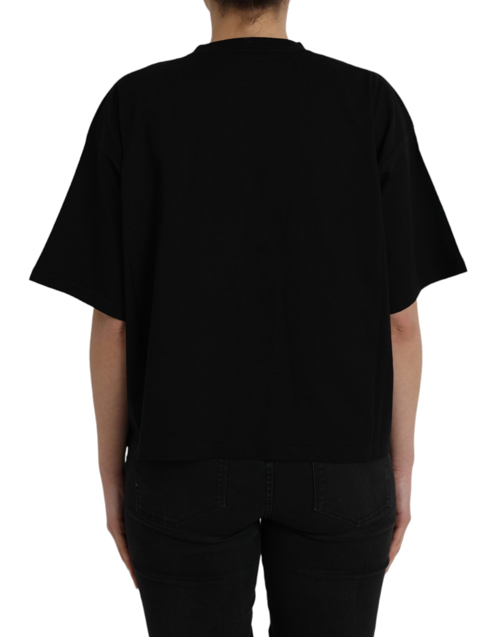 Camiseta Balenciaga preta de algodão com logotipo, gola redonda e manga curta