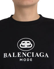 Camiseta Balenciaga preta de algodão com logotipo, gola redonda e manga curta