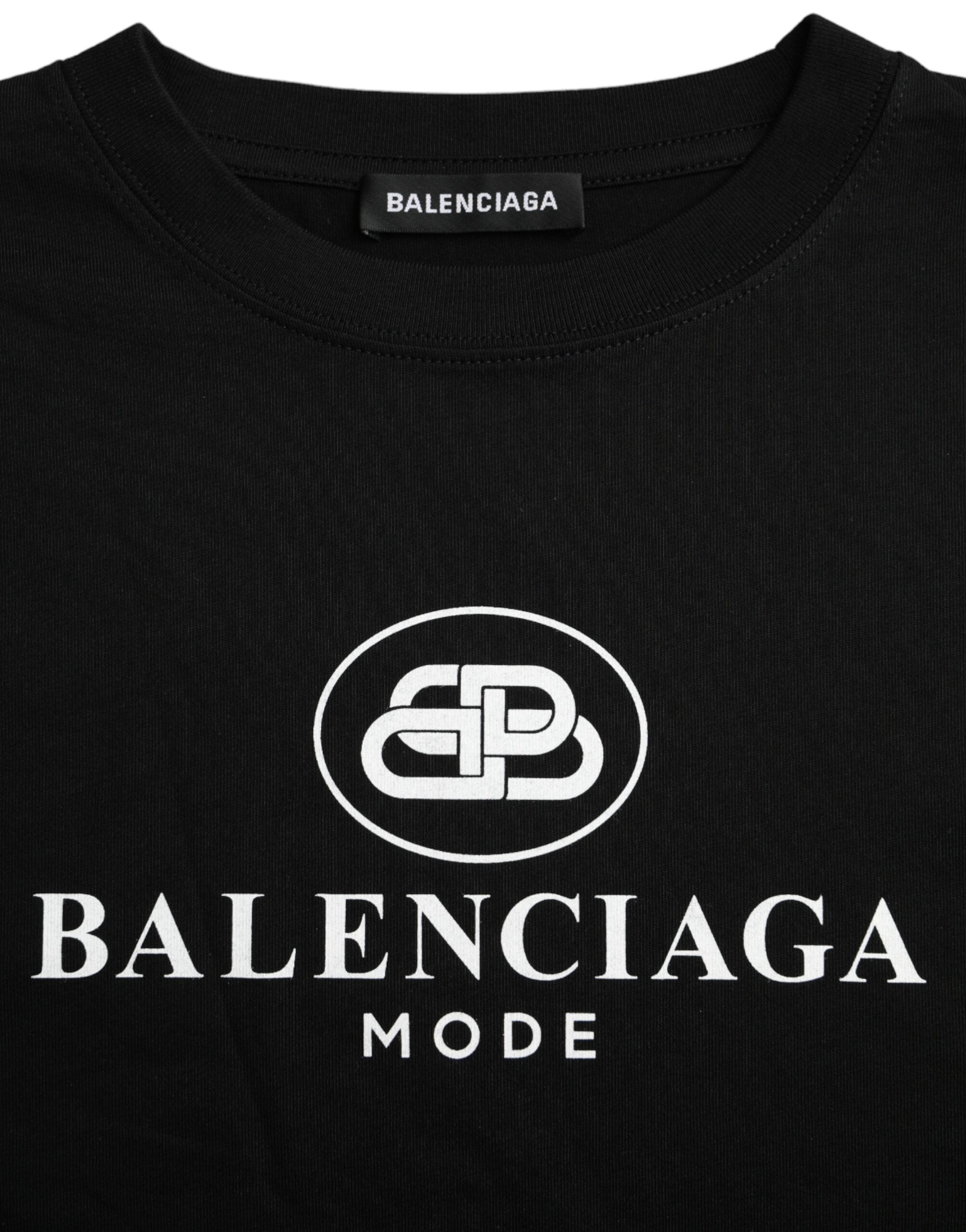 Camiseta Balenciaga preta de algodão com logotipo, gola redonda e manga curta