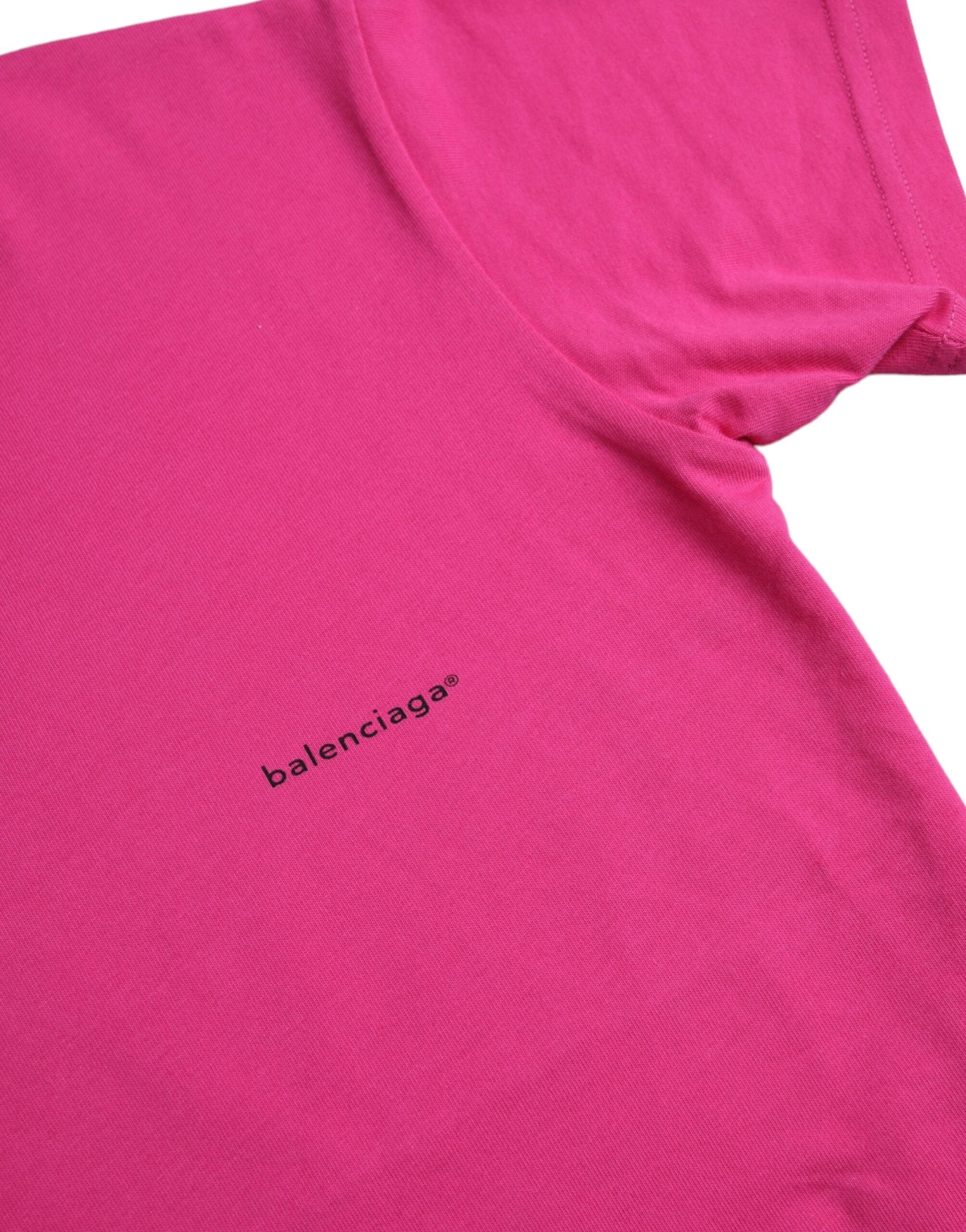 Camiseta Balenciaga de algodão rosa, gola redonda, manga curta