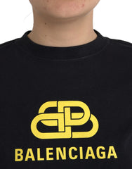 Camiseta Balenciaga preta de algodão com estampa de logotipo e gola redonda, manga curta