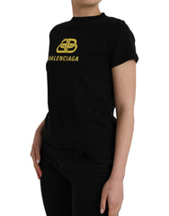 Camiseta Balenciaga preta de algodão com estampa de logotipo e gola redonda, manga curta