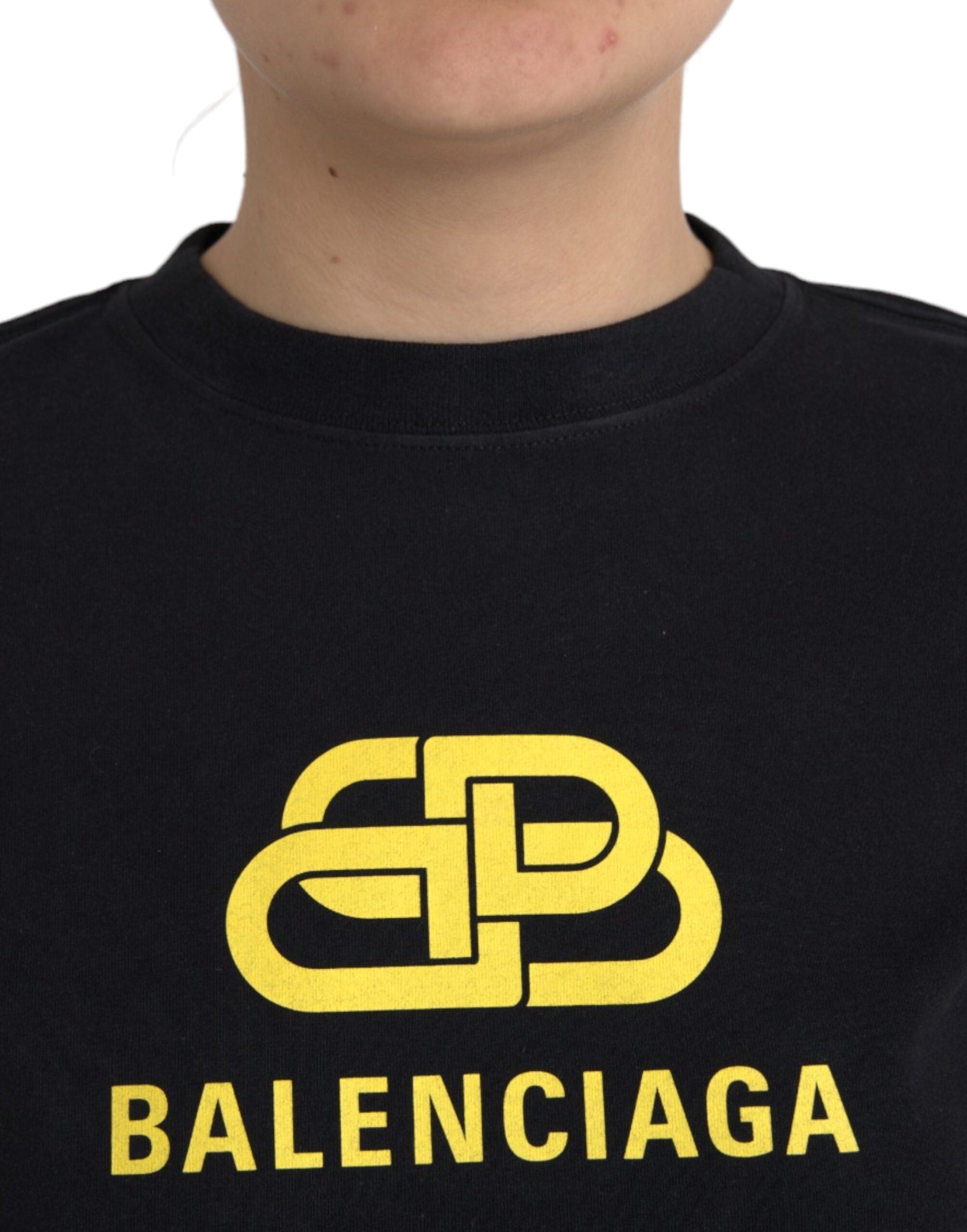 Camiseta Balenciaga preta de algodão com estampa de logotipo e gola redonda, manga curta