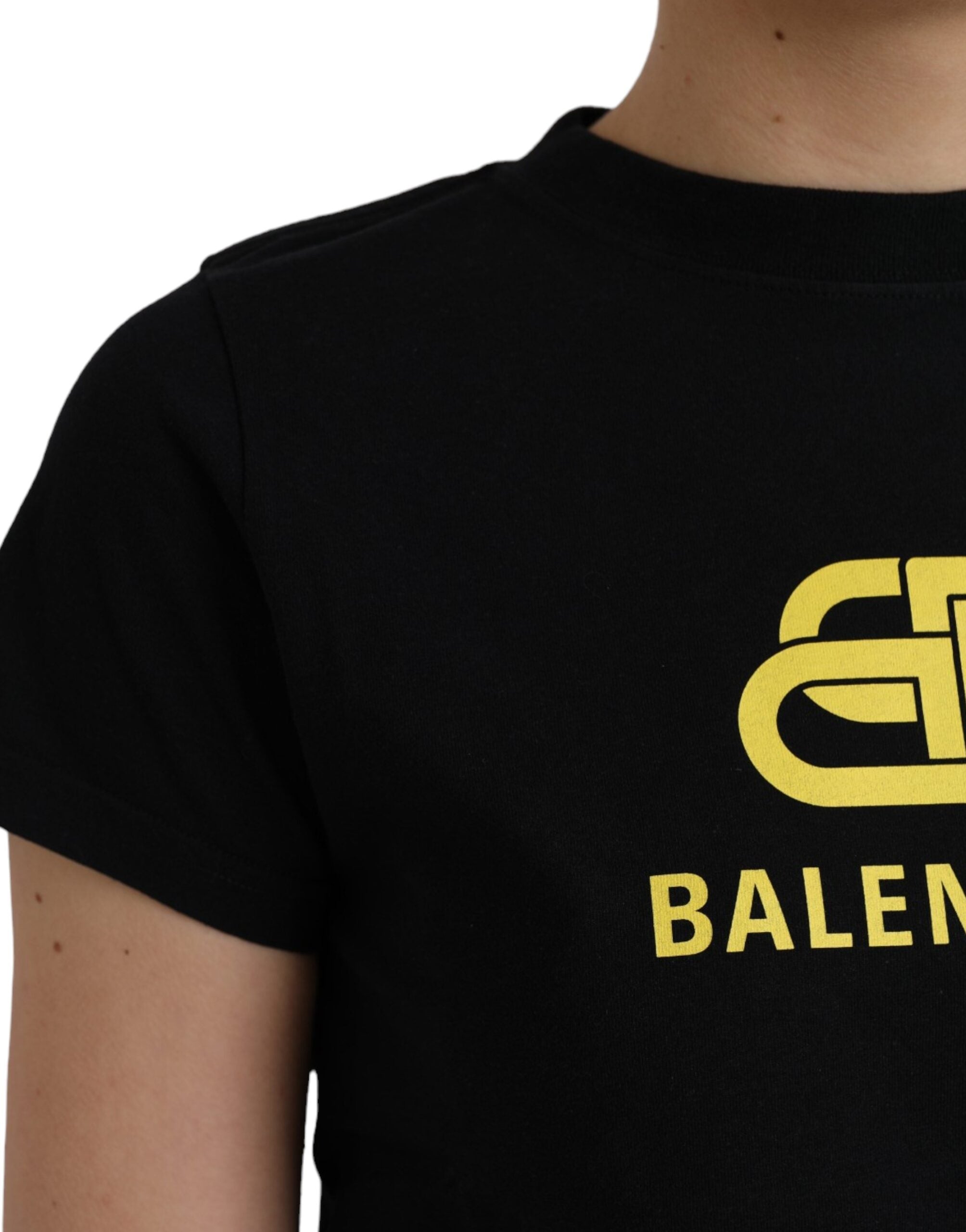 Camiseta Balenciaga preta de algodão com estampa de logotipo e gola redonda, manga curta