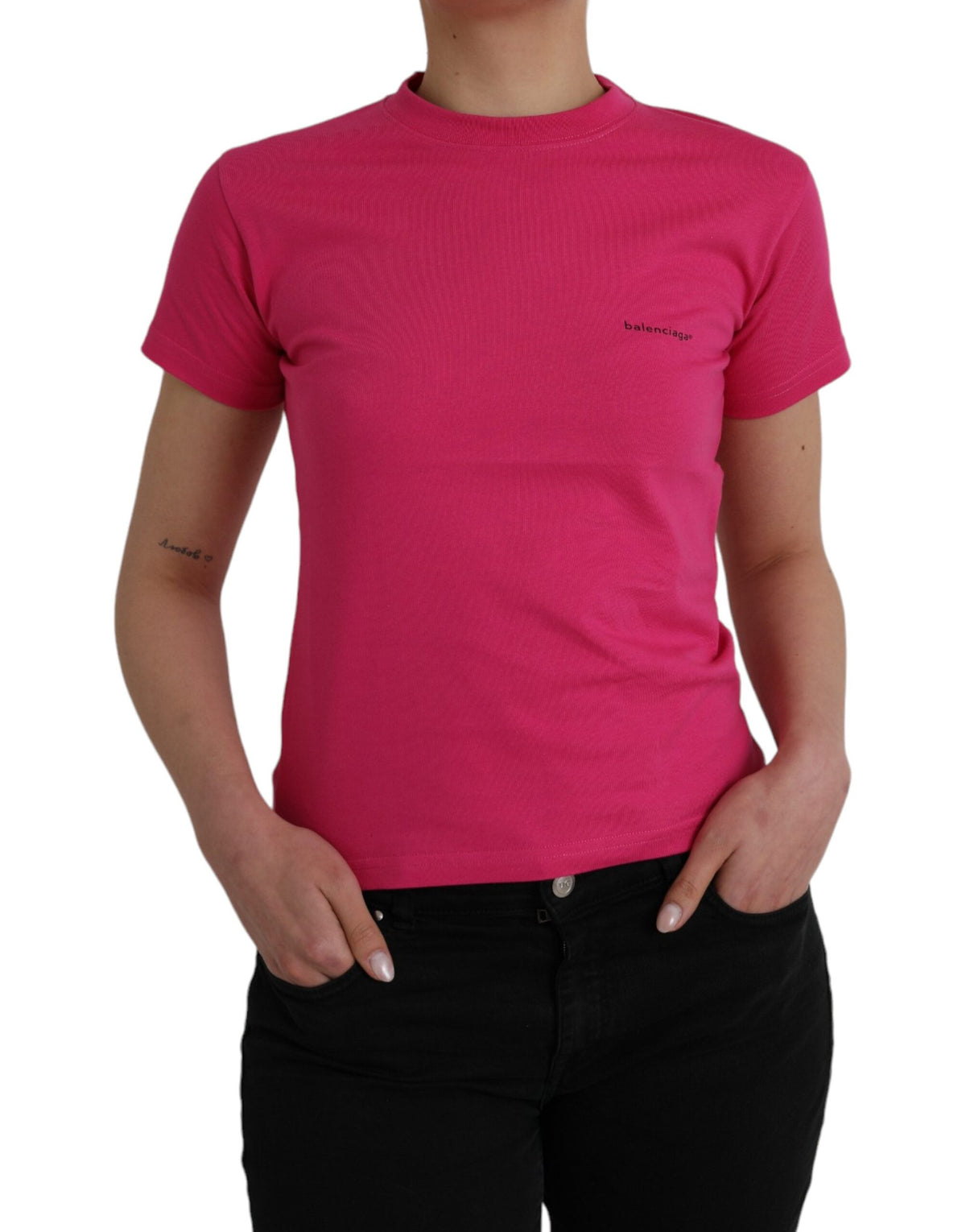 Camiseta Balenciaga de algodão rosa, gola redonda, manga curta