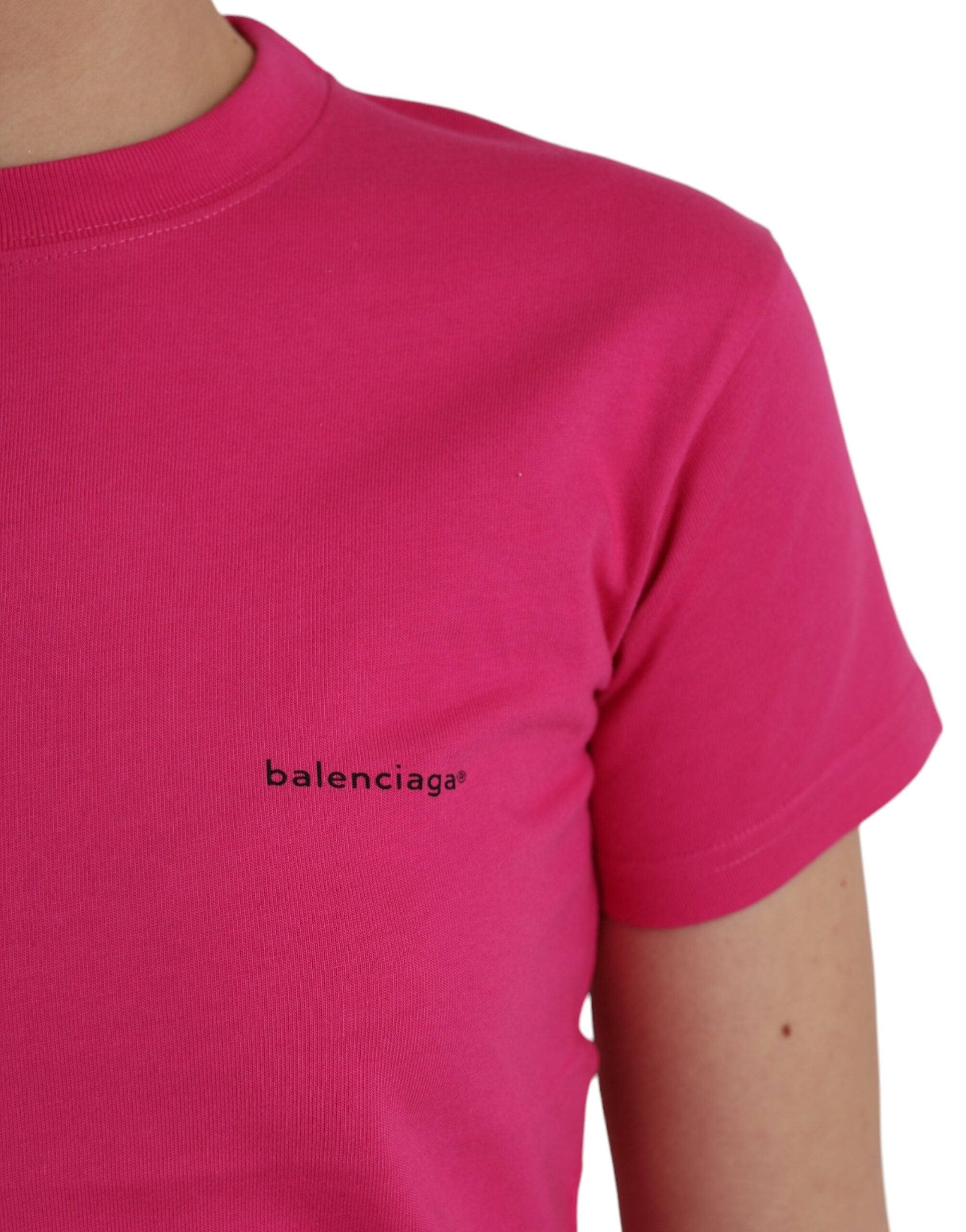 Camiseta Balenciaga de algodão rosa, gola redonda, manga curta