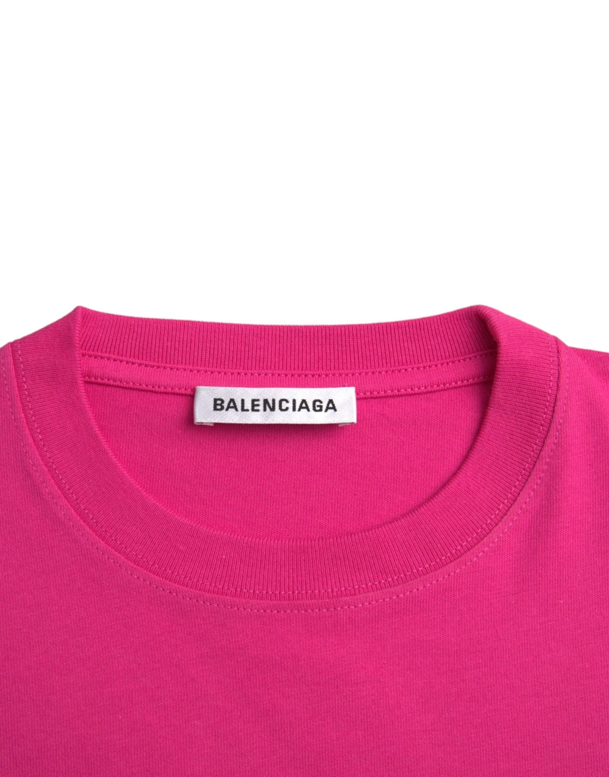 Camiseta Balenciaga de algodão rosa, gola redonda, manga curta
