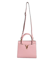 Bolsa transversal Versace rosa pequena com alça superior em couro de bezerro granulado