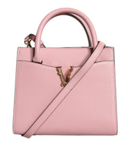 Bolsa transversal Versace rosa pequena com alça superior em couro de bezerro granulado