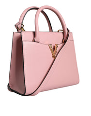 Bolsa transversal Versace rosa pequena com alça superior em couro de bezerro granulado