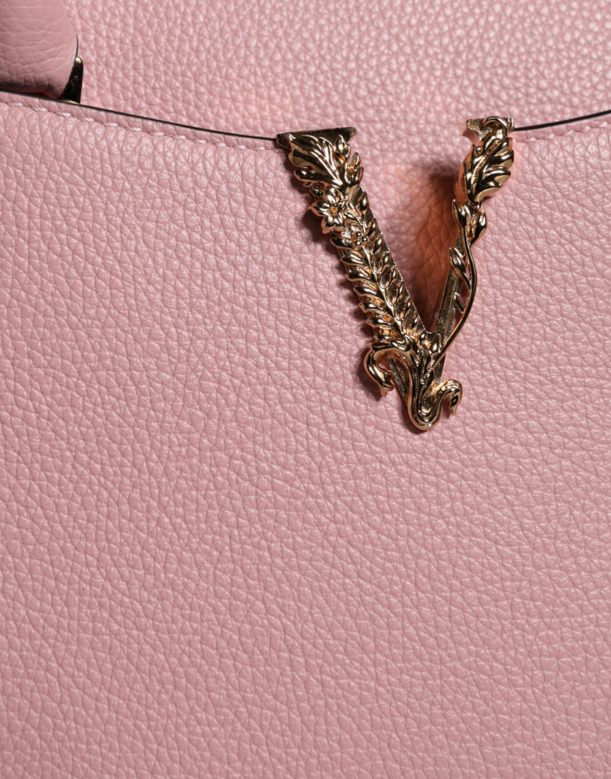 Bolsa transversal Versace rosa pequena com alça superior em couro de bezerro granulado