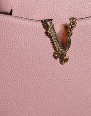 Bolsa transversal Versace rosa pequena com alça superior em couro de bezerro granulado