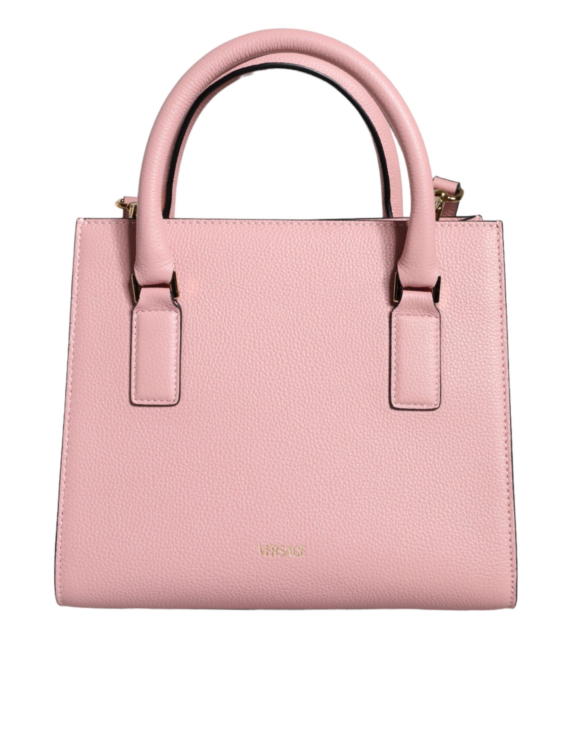 Bolsa transversal Versace rosa pequena com alça superior em couro de bezerro granulado