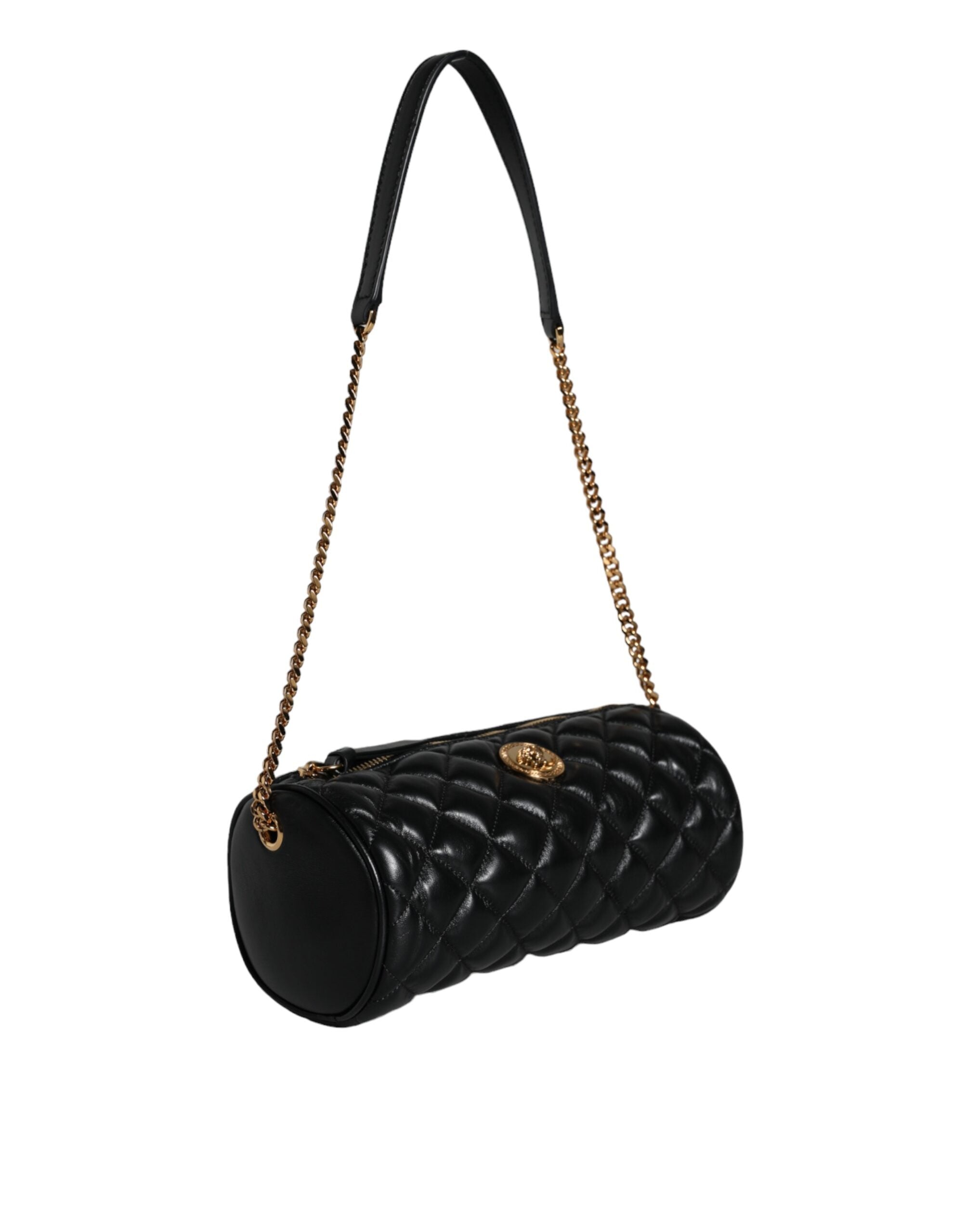 Bolsa tiracolo Versace preta mini em couro de cordeiro acolchoado