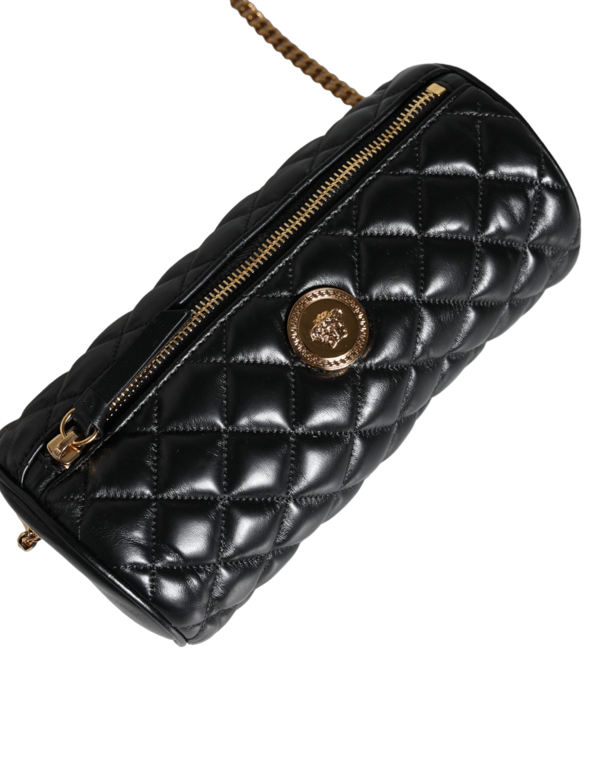 Bolsa tiracolo Versace preta mini em couro de cordeiro acolchoado
