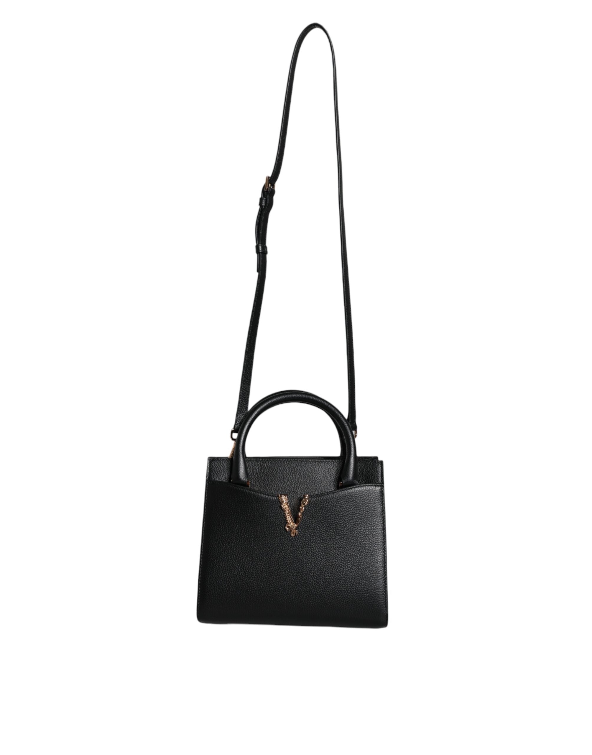 Bolsa transversal pequena de couro preta Versace com alça superior
