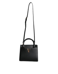 Bolsa transversal pequena de couro preta Versace com alça superior