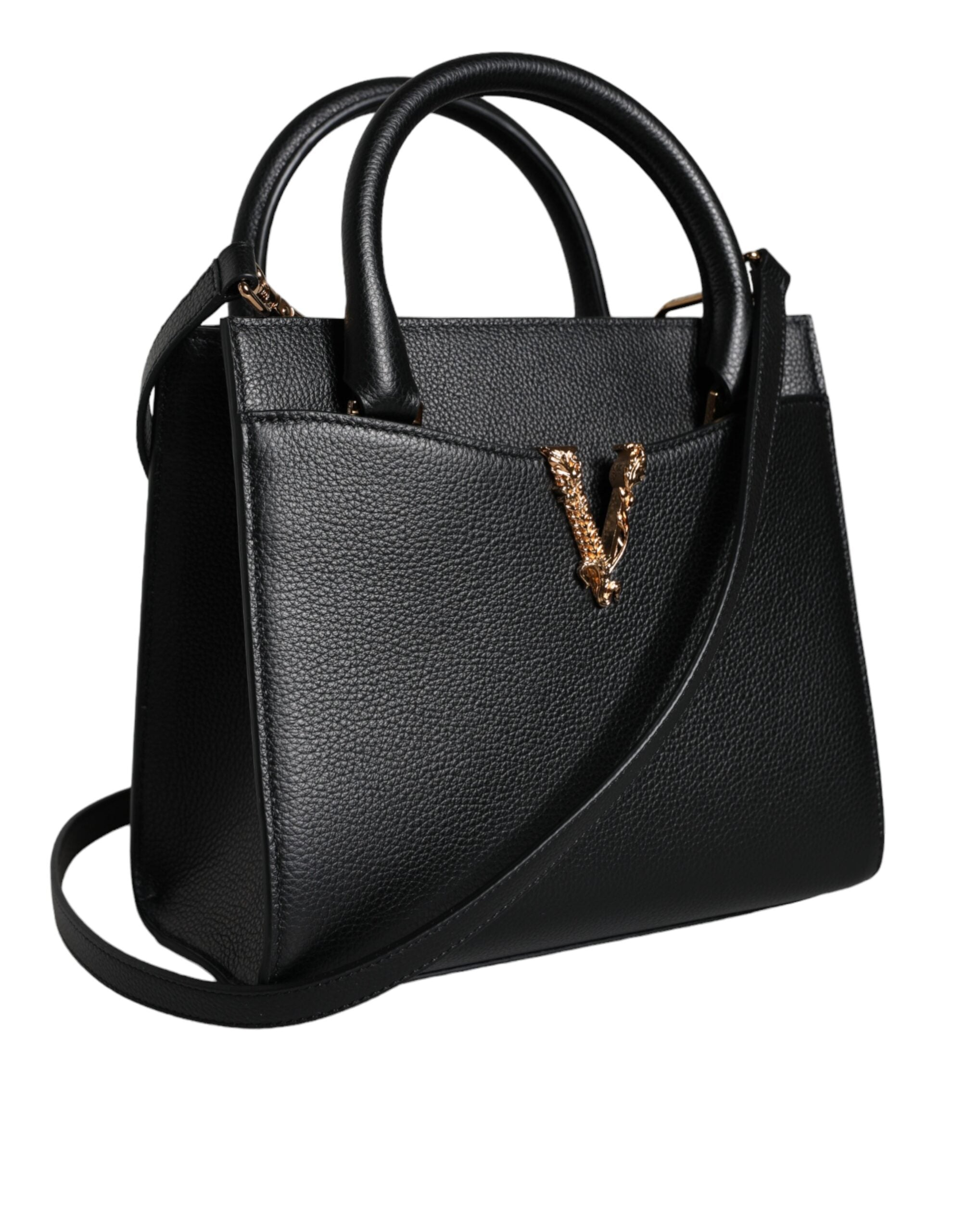 Bolsa transversal pequena de couro preta Versace com alça superior
