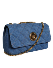 Bolsa de ombro transversal de couro jeans acolchoado azul Versace