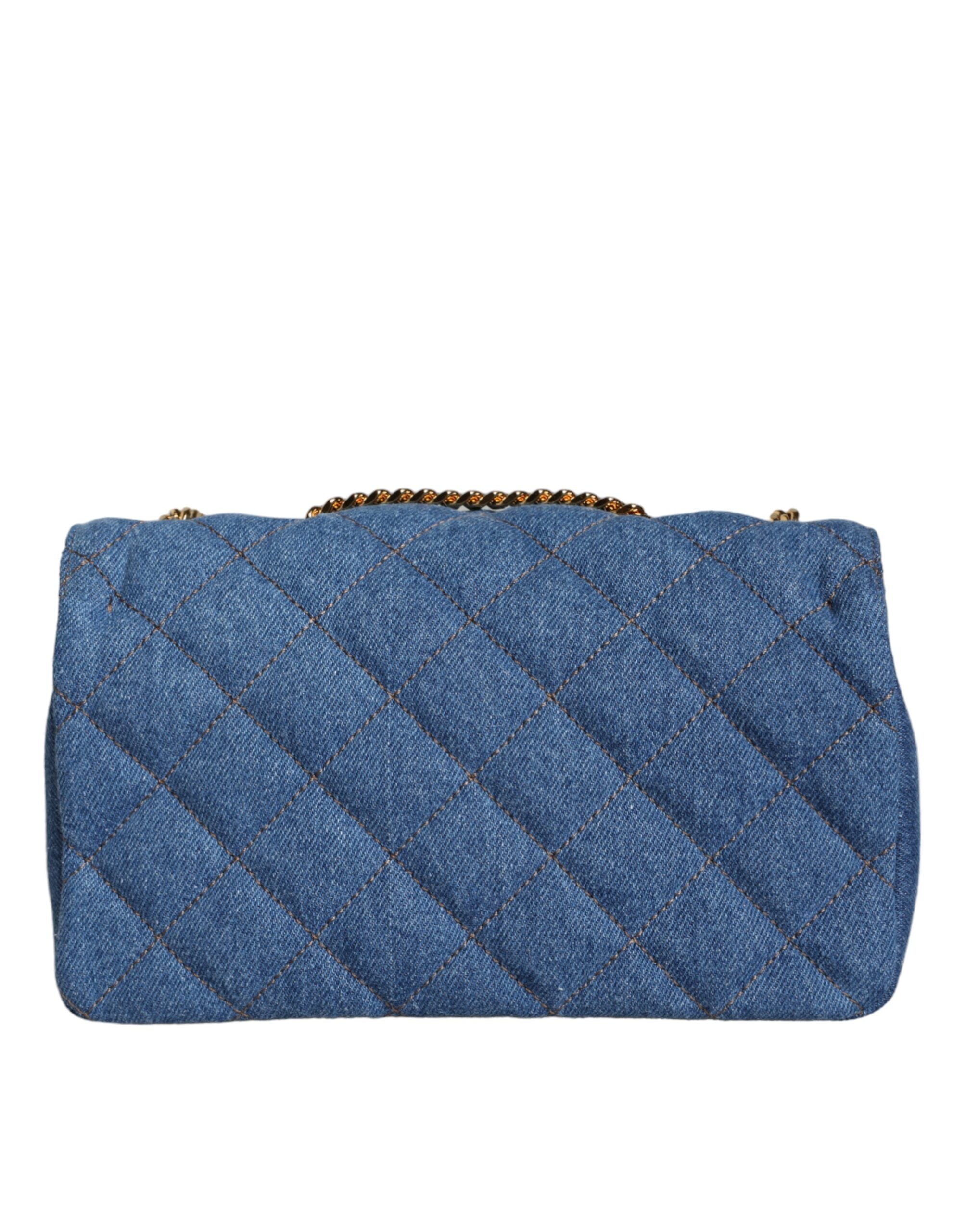 Bolsa de ombro transversal de couro jeans acolchoado azul Versace