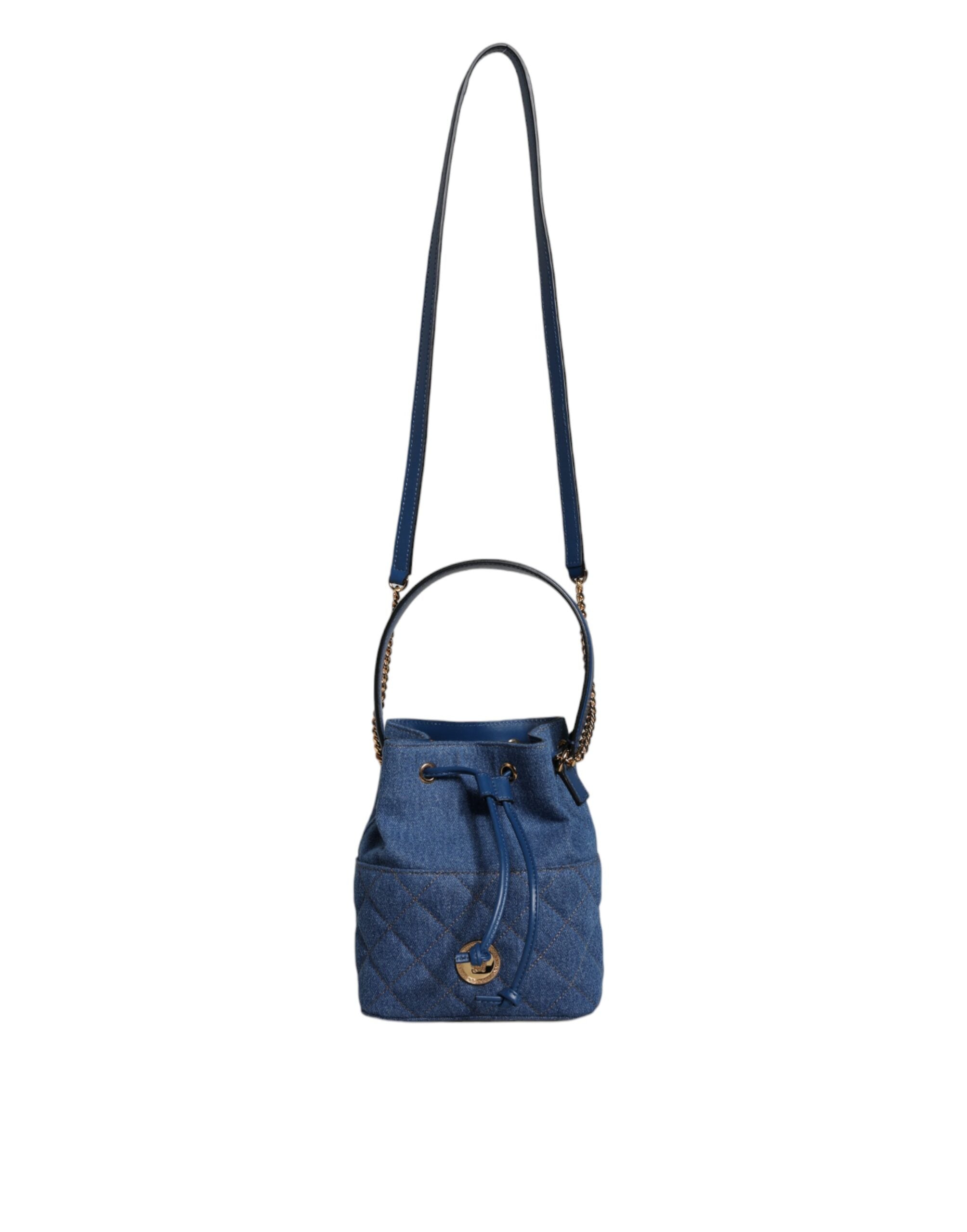 Bolsa de ombro transversal de couro jeans acolchoado azul Versace