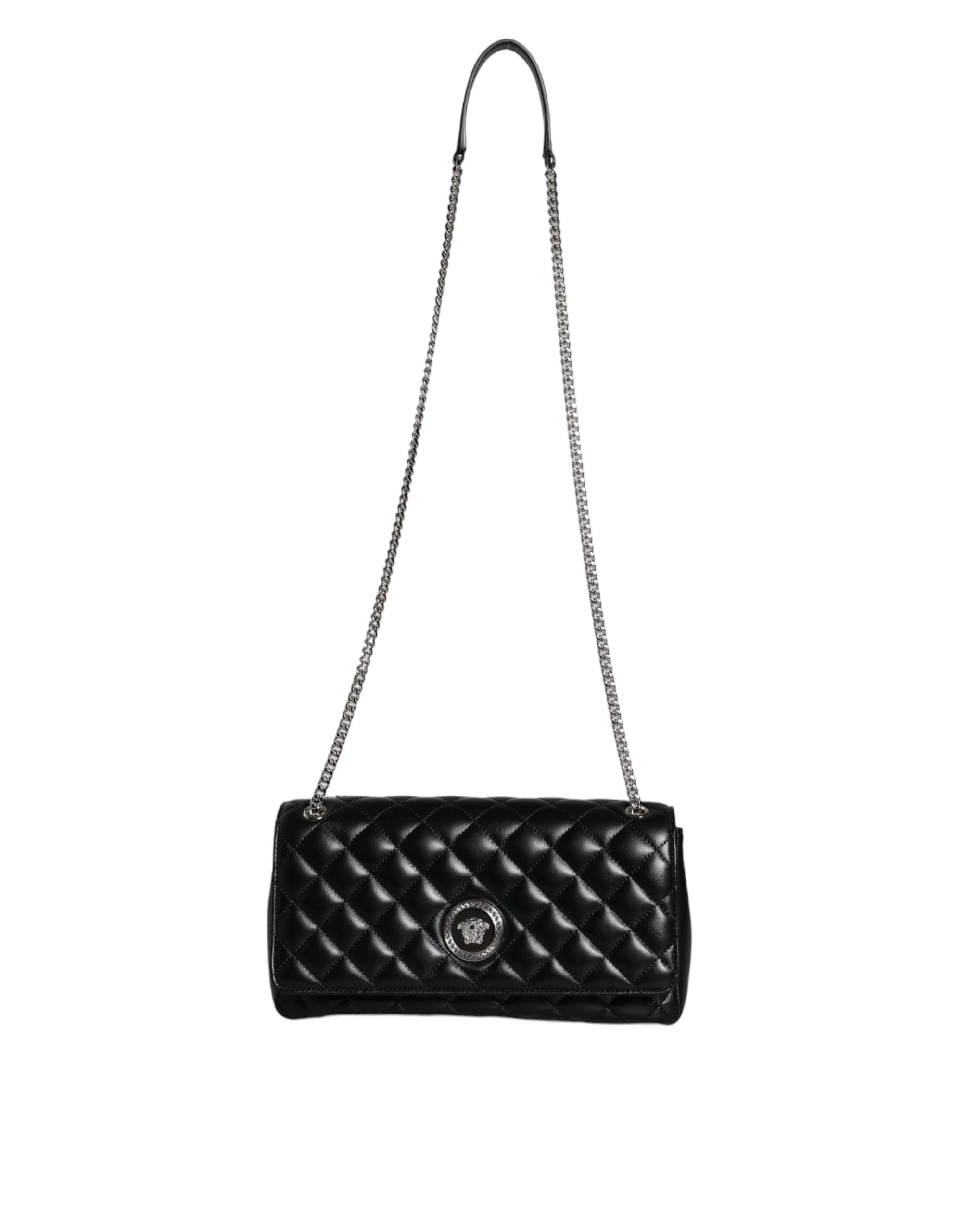 Bolsa de ombro transversal Versace em couro de cordeiro acolchoado preto