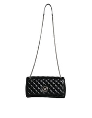 Bolsa de ombro transversal Versace em couro de cordeiro acolchoado preto